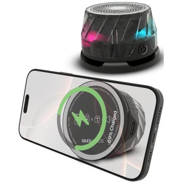 Vaku Luxos® 4-in-1 Magnetic Bluetooth Speaker 15W Wireless Charger for iPhone, iwatch & Airpods RGB Light 7 Hours Listening Time TWS Pairing Portable Phone Stand