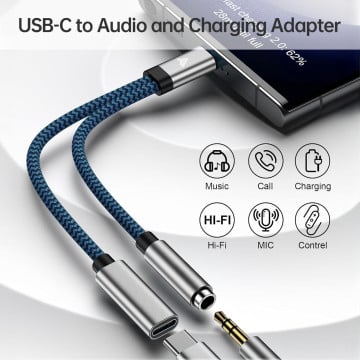 Vaku Luxos® DigiCoder 2in1 Type C to 3.5 mm Jack + USB C Charging & Digital Audio 24-bit DAC 3.5mm Connector Aux Cable, Headphone, Earphone Converter Splitter for Samsung, Oneplus, iPhone