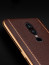 Vaku ® OnePlus 6 Vertical Leather Stitched Gold Electroplated Soft TPU Back Cover