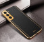 Vaku ® Samsung Galaxy S22 Plus Luxemberg Series Leather Stitched Gold Electroplated Soft TPU Back Cover