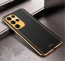 Vaku ® Samsung Galaxy S23 Ultra Luxemberg Series Leather Stitched Gold Electroplated Soft TPU Back Cover