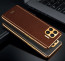 Vaku ® Oppo F17 Pro Luxemberg Series Leather Stitched Gold Electroplated Soft TPU Back Cover