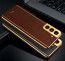 Vaku ® Samsung Galaxy S22 Plus Luxemberg Series Leather Stitched Gold Electroplated Soft TPU Back Cover