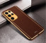Vaku ® Samsung Galaxy S23 Ultra Luxemberg Series Leather Stitched Gold Electroplated Soft TPU Back Cover