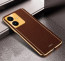 Vaku ® Vivo Y22 Luxemberg Series Leather Stitched Gold Electroplated Soft TPU Back Cover