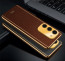 Vaku ® Samsung Galaxy S23 Luxemberg Series Leather Stitched Gold Electroplated Soft TPU Back Cover