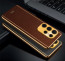 Vaku ® Samsung Galaxy S23 Ultra Luxemberg Series Leather Stitched Gold Electroplated Soft TPU Back Cover