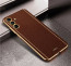 Vaku ® Samsung Galaxy A34 Luxemberg Series Leather Stitched Gold Electroplated Soft TPU Back Cover