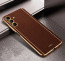 Vaku ® Samsung Galaxy M13 Luxemberg Series Leather Stitched Gold Electroplated Soft TPU Back Cover