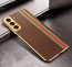 Vaku ® Samsung Galaxy S21 FE Felix Line Leather Stitched Gold Electroplated Soft TPU Back Cover