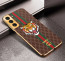 Vaku ® Samsung Galaxy S21 FE Lynx Leather Stitched Gold Electroplated Soft TPU Back Cover