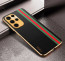 Vaku ® Samsung Galaxy S23 Ultra Felix Line Leather Stitched Gold Electroplated Soft TPU Back Cover Case