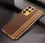 Vaku ® Samsung Galaxy S22 Ultra Felix Line Leather Stitched Gold Electroplated Soft TPU Back Cover