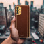 Vaku ® Samsung Galaxy A23 5G Luxemberg Series Leather Stitched Gold Electroplated Soft TPU Back Cover