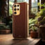 Vaku ® Samsung Galaxy S23 Ultra Luxemberg Series Leather Stitched Gold Electroplated Soft TPU Back Cover
