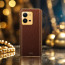 Vaku ® Vivo V25 Luxemberg Series Leather Stitched Gold Electroplated Soft TPU Back Cover