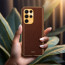 Vaku ® Samsung Galaxy S23 Ultra Luxemberg Series Leather Stitched Gold Electroplated Soft TPU Back Cover