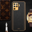 Vaku ® Oppo F19 Pro Luxemberg Series Leather Stitched Gold Electroplated Soft TPU Back Cover