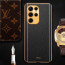 Vaku ® Samsung Galaxy S23 Ultra Luxemberg Series Leather Stitched Gold Electroplated Soft TPU Back Cover