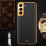 Vaku ® Samsung Galaxy S22 Plus Luxemberg Series Leather Stitched Gold Electroplated Soft TPU Back Cover