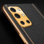 Vaku ® OnePlus 9R Luxemberg Series Leather Stitched Gold Electroplated Soft TPU Back Cover