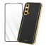 Vaku ® 2In1 Combo OnePlus Nord CE Luxemberg Leather Stitched Gold Electroplated Case with 9H Shatterproof Tempered Glass