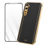 Vaku ® 2In1 Combo OnePlus Nord Luxemberg Leather Stitched Gold Electroplated Case with 9H Shatterproof Tempered Glass