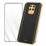 Vaku ® 2In1 Combo Xiaomi Redmi Note 9 Pro Max Luxemberg Leather Stitched Gold Electroplated Case with 9H Shatterproof Tempered Glass
