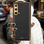 Vaku ® 2In1 Combo OnePlus Nord CE Luxemberg Leather Stitched Gold Electroplated Case with 9H Shatterproof Tempered Glass