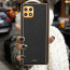 Vaku ® 2In1 Combo Samsung Galaxy A22 5G Luxemberg Leather Stitched Gold Electroplated Case with with ESD Anti-Static Shatterproof Tempered Glass