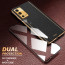 Vaku ® 2In1 Combo Oppo A55 Luxemberg Leather Stitched Gold Electroplated Case with 9H Shatterproof Tempered Glass