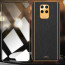 Vaku ® 2In1 Combo Xiaomi Redmi Note 9 Pro Max Luxemberg Leather Stitched Gold Electroplated Case with 9H Shatterproof Tempered Glass