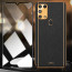 Vaku ® 2In1 Combo Samsung Galaxy M31 Luxemberg Leather Stitched Gold Electroplated Case with 9H Shatterproof Tempered Glass