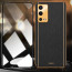 Vaku ® 2In1 Combo Oppo A55 Luxemberg Leather Stitched Gold Electroplated Case with 9H Shatterproof Tempered Glass