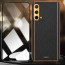 Vaku ® 2In1 Combo OnePlus Nord CE Luxemberg Leather Stitched Gold Electroplated Case with 9H Shatterproof Tempered Glass
