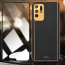 Vaku ® 2In1 Combo Oppo F19 Pro Plus Luxemberg Leather Stitched Gold Electroplated Case with with ESD Anti-Static Shatterproof Tempered Glass