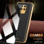 Vaku ® 2In1 Combo Xiaomi Redmi Note 9 Pro Max Luxemberg Leather Stitched Gold Electroplated Case with 9H Shatterproof Tempered Glass