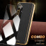Vaku ® 2In1 Combo OnePlus Nord Luxemberg Leather Stitched Gold Electroplated Case with 9H Shatterproof Tempered Glass