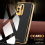 Vaku ® 2In1 Combo Oppo F19 Pro Plus Luxemberg Leather Stitched Gold Electroplated Case with with ESD Anti-Static Shatterproof Tempered Glass