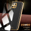 Vaku ® 2In1 Combo Samsung Galaxy A22 5G Luxemberg Leather Stitched Gold Electroplated Case with with ESD Anti-Static Shatterproof Tempered Glass