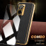 Vaku ® 2In1 Combo Oppo Reno7 5G Luxemberg Leather Stitched Gold Electroplated Case with 9H Shatterproof Tempered Glass