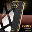 Vaku ® 2In1 Combo Oppo F17 Pro Luxemberg Leather Stitched Gold Electroplated Case with 9H Shatterproof Tempered Glass