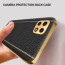 Vaku ® 2In1 Combo Samsung Galaxy A22 5G Luxemberg Leather Stitched Gold Electroplated Case with with ESD Anti-Static Shatterproof Tempered Glass