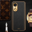 Vaku ® Oppo Reno8T 5G Luxemberg Series Leather Stitched Gold Electroplated Soft TPU Back Cover