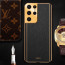 Vaku ® Samsung Galaxy S21 Ultra Luxemberg Series Leather Stitched Gold Electroplated Soft TPU Back Cover