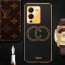 Vaku ® Vivo V25 Pro Skylar Leather Pattern Gold Electroplated Soft TPU Back Cover