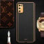 Vaku ® Samsung Galaxy M02s Luxemberg Leather Stitched Gold Electroplated Soft TPU Back Cover