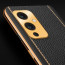 Vaku ® OnePlus 9 Luxemberg Series Leather Stitched Gold Electroplated Soft TPU Back Cover