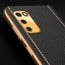 Vaku ® Samsung Galaxy M02s Luxemberg Leather Stitched Gold Electroplated Soft TPU Back Cover