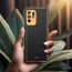 Vaku ® Oppo F19 Pro Plus 5G Luxemberg Series Leather Stitched Gold Electroplated Soft TPU Back Cover